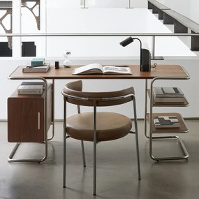 Buisvormig bureau in walnootfineer, lengte 155 cm, Emlyn