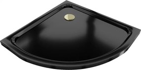 Mexen Flat halve ronde douchebak slim 70 x 70 cm, zwart, gouden sifon - 41707070G