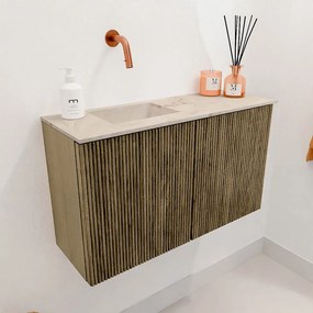 Mondiaz Joya DLux 70cm toiletmeubel dusk met wastafel faye links zonder kraangat frappe