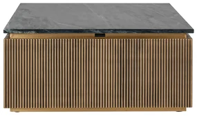 Richmond Interiors Ironville Vierkante Salontafel Goud Met Marmer - 90 X 90cm.