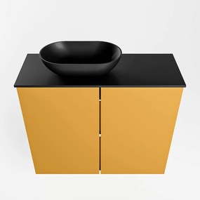 Mondiaz Fowy toiletmeubel 60cm ocher met zwarte waskom links zonder kraangat