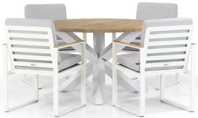 Tuinset Ronde Tuintafel 4 personen 120 cm Aluminium/teak Wit  Santika Furniture Soray