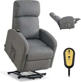 VEVOR elektrische tv-fauteuil met relaxfunctie, traploze verstelling, seniorenfauteuil met linnen bekleding, hoogwaardig schuim, zijvakken, afstandsbediening, massagefunctie, lichtgrijs