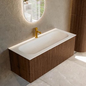 Mondiaz Kurve 110cm badmeubel walnut met 1 lade en wastafel big medium midden 1 kraangat