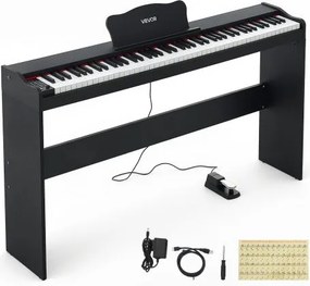 VEVOR Digitale Piano met 88 halfgewogen toetsen en HiFi-luidsprekers, zwart, elektrische piano, ideaal voor beginners, met 600 geluiden, 600 ritmes, USB, MIDI, standaard 3,5 mm hoofdtelefoonaansluiting, lessenaar en pedaal.