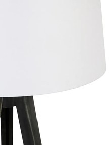 Tripod zwart met linnen kap wit 45 cm - Tripod Classic Klassiek / Antiek E27 rond Binnenverlichting Lamp