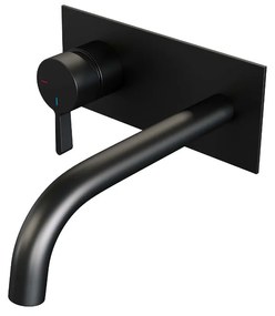 Brauer Black Edition ColdStart wastafelkraan inbouw gebogen uitloop met achterplaat model E2 zwart mat
