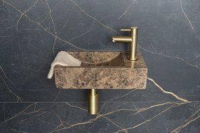Saniclear Dark Emperador fonteinset met rechte kraan in geborsteld messing