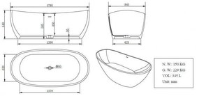 Mueller Bowl solid surface vrijstaand ligbad 179,5x84,5x64cm