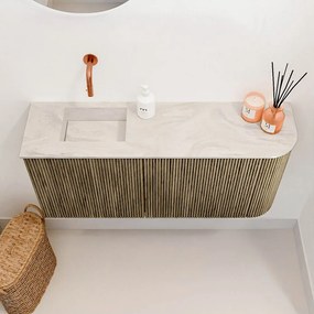 Mondiaz Joya DLux 90cm toiletmeubel ronding rechts dusk met wastafel faye links zonder kraangat ostra