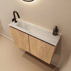 Mondiaz Ture DLux toiletmeubel 80cm washed oak met wastafel opalo links met kraangat