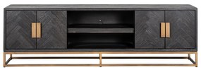 Richmond Interiors Blackbone Brass Zwart Visgraat Tv-meubel Messing 200 Cm - 200x42.5x60cm.