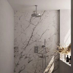 Brauer Stripe inbouw regendouche met 25cm hoofddouche, plafondarm en staafhanddouche set 15 RVS geborsteld PVD