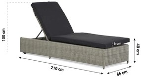 Garden Collections Charlotte Ligbed New Grey Met Wielen Wicker Grijs