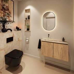 Mondiaz Ture DLux toiletmeubel 80cm washed oak met wastafel frappe links zonder kraangat