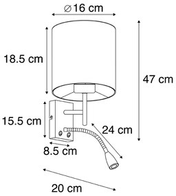 Smart wandlamp met dimmer staal met grijze kap incl. Wifi A60 - Stacca Modern E27 cilinder / rond Binnenverlichting Lamp