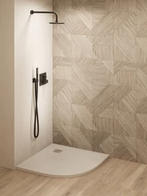 Saniclear Torno kwartronde douchebak 90x90cm met stone finish cream