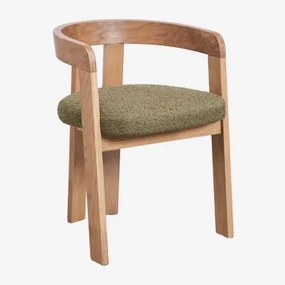 Set Van 4 Eetkamerstoelen Met Armleuningen, Bekleed En Van Eikenhout Yvone Natuurlijk Hout & Bouclé Saliegroen - Sklum