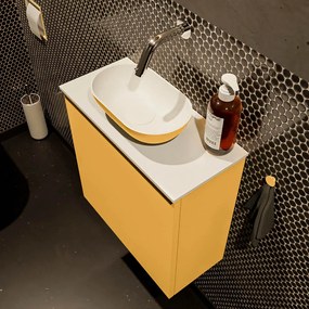 Mondiaz Fowy toiletmeubel 50cm ocher met gele waskom midden zonder kraangat