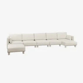 5-delige Modulaire Bank Met Chaise Longue En Poef In Artemisa Bouclé Stof Crèmebeige Boucléstof - Sklum