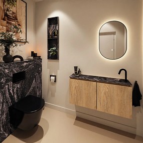 Mondiaz Ture DLux toiletmeubel 100cm washed oak met wastafel lava rechts met kraangat