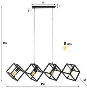 Eettafel Lamp Kubus Metaal