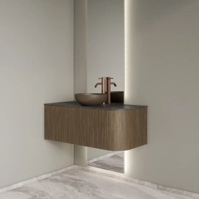 Gliss Design Alluro badmeubel ribbelfront met ronding rechts 100cm ash grey en zwart leisteen toppaneel