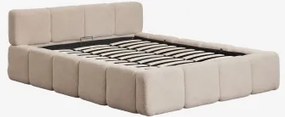 Bed Met Opklapbare Gestoffeerde Opbergruimte Jolcem Teddystof Tarwebruin & 200 X 200 Cm - Sklum