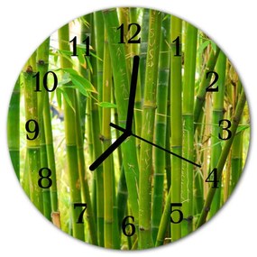 Ronde glazen wandklok Bamboe plant fi 30 cm