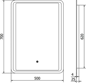 Mexen Zusa verlicht badkamer spiegel 50 x 70 cm, LED 6000K, antivermogen - 9808-050-070-611-00