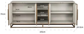 Richmond Interiors Whitebone Dressoir Wit Hout Met Messing - 225x47x91cm.