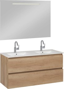 Saqu Diverso badmeubel incl. dubbele keramische wastafel 120x46x60cm en spiegel met LED nature