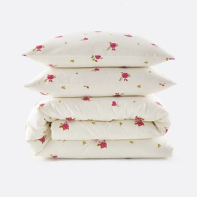 Beddengoedset van 30% gerecycled katoen, vierkant kussensloop, rozenprint, ROSAN