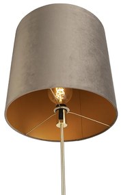 Vloerlamp goud/messing met velours kap taupe 40/40 cm - Parte Landelijk / Rustiek E27 cilinder / rond rond Binnenverlichting Lamp