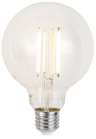 Eettafel / Eetkamer Smart hanglamp zwart met messing en amber glas 4-lichts incl. 4 Wifi G95 - Zuzanna E27 bol / globe / rond Binnenverlichting Lamp