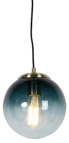 Art Deco hanglamp messing met oceaanblauw glas 20 cm - Pallon Art Deco E27 bol / globe / rond Binnenverlichting Lamp