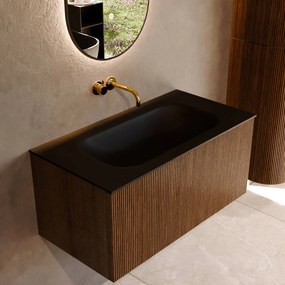 Mondiaz Kurve 90cm badmeubel dusk met 1 lade en wastafel big small midden zonder kraangat urban