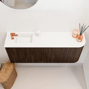 Mondiaz Joya 100cm toiletmeubel ronding rechts walnut met wastafel faye links 1 kraangat talc