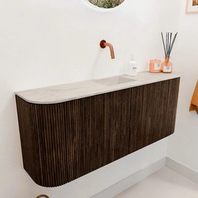 Mondiaz Joya DLux 105cm toiletmeubel ronding links/rechts walnut met wastafel faye midden zonder kraangat ostra