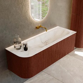 Mondiaz Kurve-dlux 135cm badmeubel ronding links ruby met 1 lade en deur en wastafel big medium rechts zonder kraangat frappe
