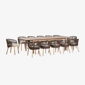 Rechthoekige Uitschuifbare Eettafelset Duala 250-310x105 Cm En 12 Eetkamerstoelen Van Acaciahout En Gevlochten Touw Capri Bruin – Chocolade - Sklum