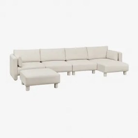 4-delige Chaise Longue Modulaire Bank En Poef Rechts, In Artemisa Bouclé Stof Crèmebeige Boucléstof - Sklum