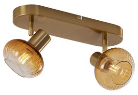 Afgeronde plafondSpot / Opbouwspot / Plafondspot goud met amber glas 2-lichts - Teddy Modern E14 ovaal Binnenverlichting Lamp