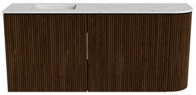 Mondiaz Joya DLux 90cm toiletmeubel ronding rechts walnut met wastafel faye links zonder kraangat opalo
