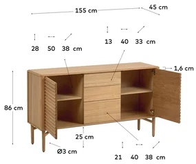 Kave Home Lenon Eiken Retro Dressoir - 155x45x86cm.