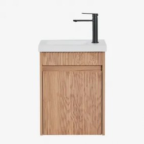 Narek Zwevend Houten Badkamermeubelset Met Geïntegreerde Wastafel Ash Brown & Spiegelloze & Mat Zwart ↑20 Cm Met Aftapkraan Zonder - Sklum