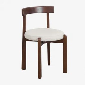 Set Van 4 Manila Beklede Eiken Eetkamerstoelen Donker Hout & Bouclé Wit - Sklum