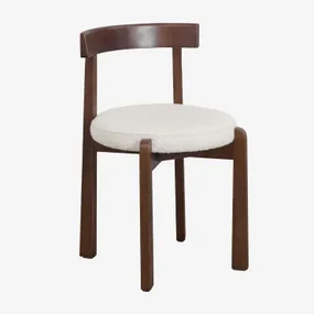 Set Van 4 Manila Beklede Eiken Eetkamerstoelen Donker Hout & Bouclé Wit - Sklum