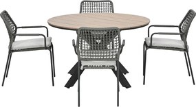 Garden Impressions Natas tuinset grijs 5-delig - Tulli tuintafel light teak look Ø122 cm