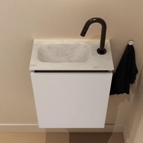 Mondiaz Ture DLux toiletmeubel 40cm linen met wastafel opalo links met kraangat